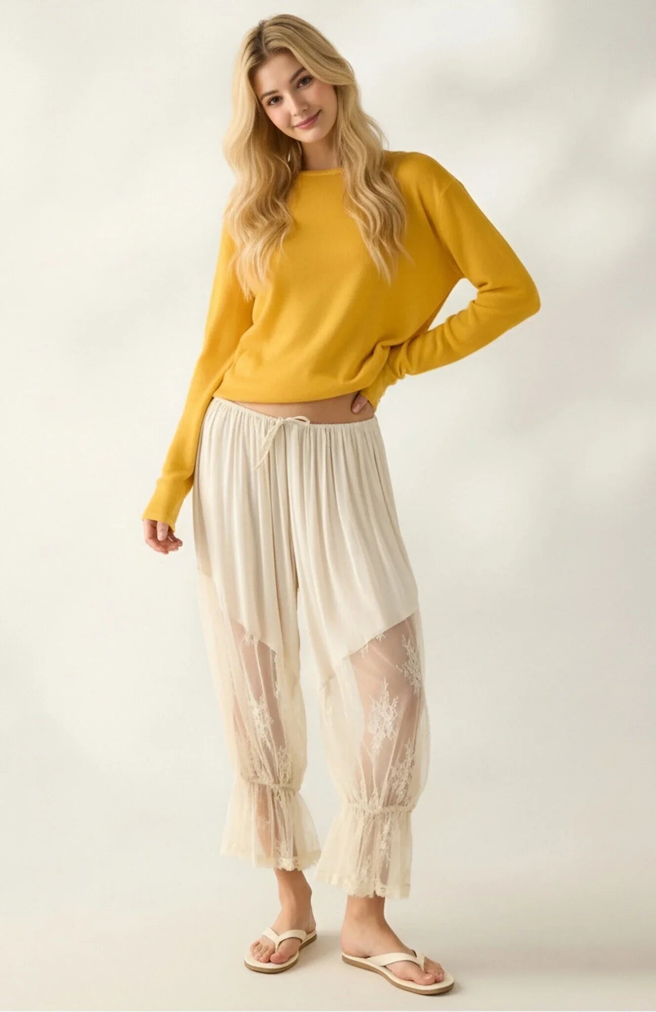 Women Loose Fit Bloomers Cropped Pants | High Waist | Floral Lace | Lantern Trousers