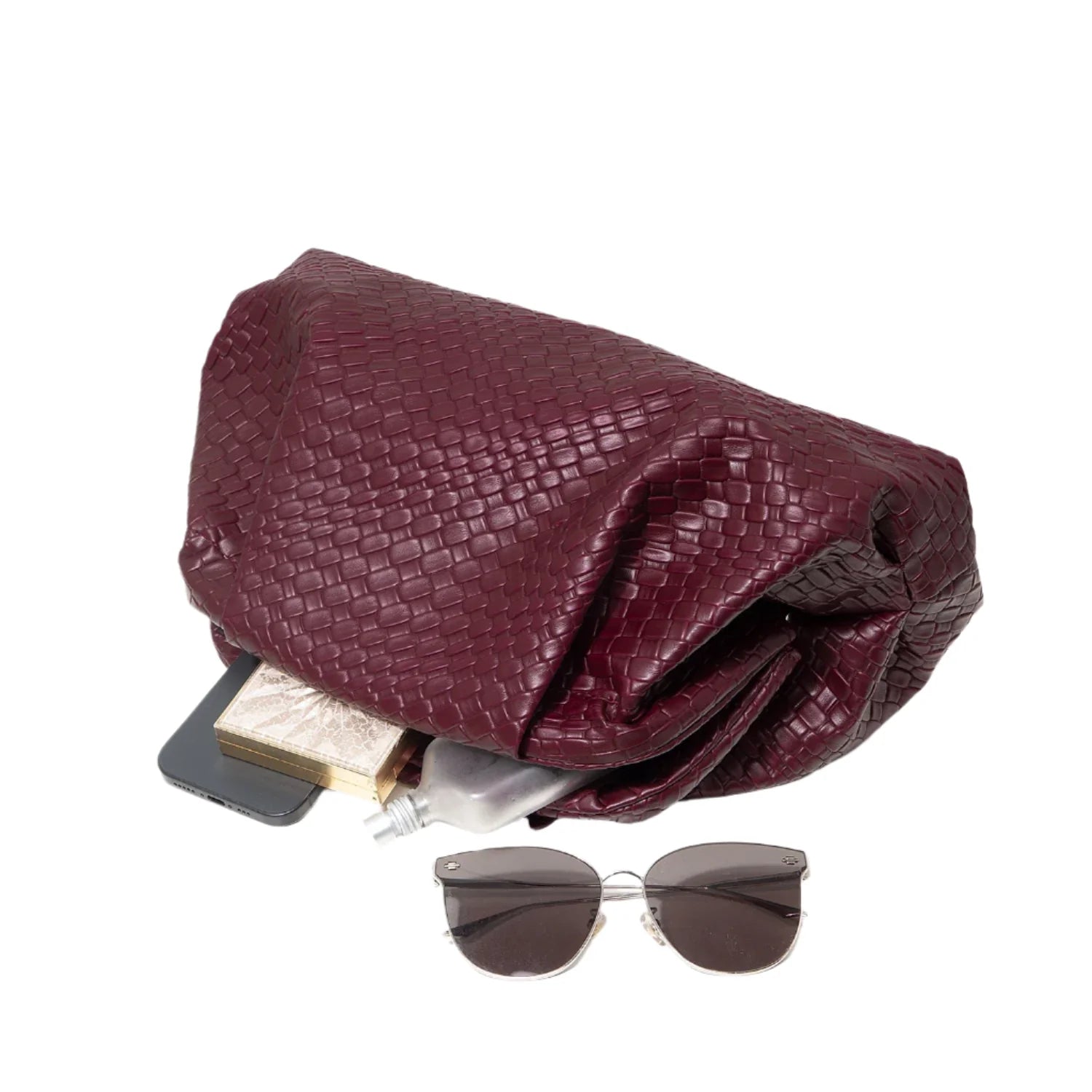 Women Vintage Leather Woven Pattern Clutch Bag | Large Capacity Purse