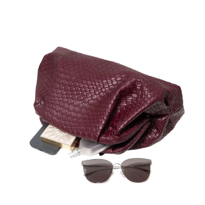 Women Vintage Leather Woven Pattern Clutch Bag | Large Capacity Purse