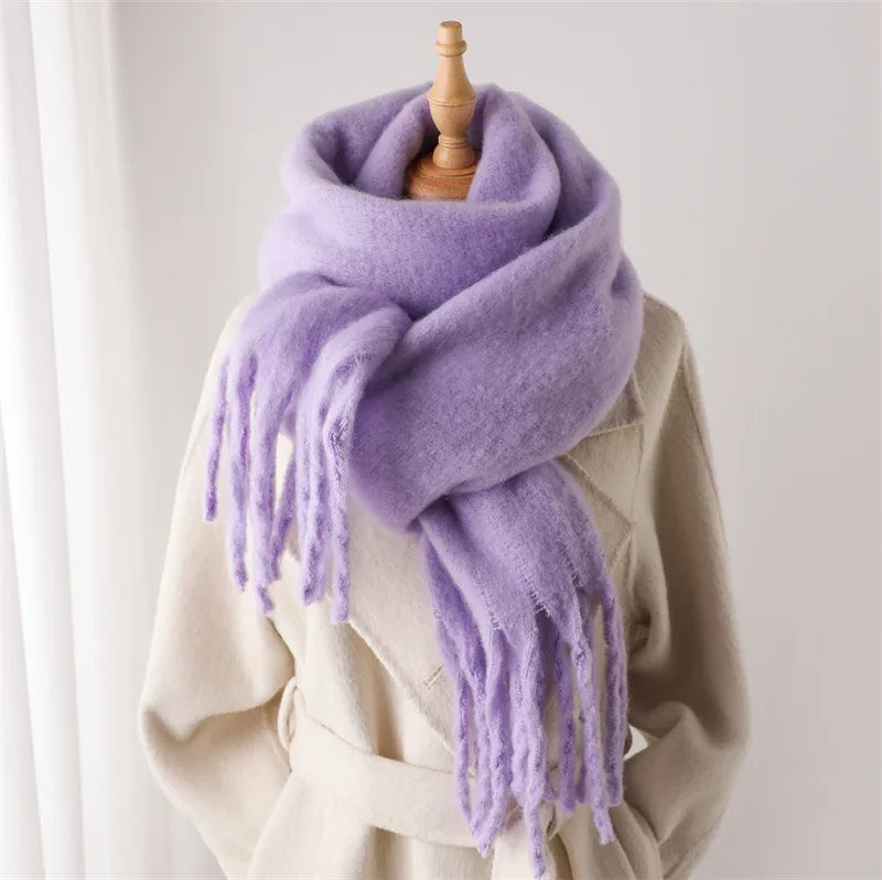 Women Warm Winter Cashmere Scarf | Thick Soft Tassel Shawl | Long Poncho | Echarpe | Pashmina Lavender