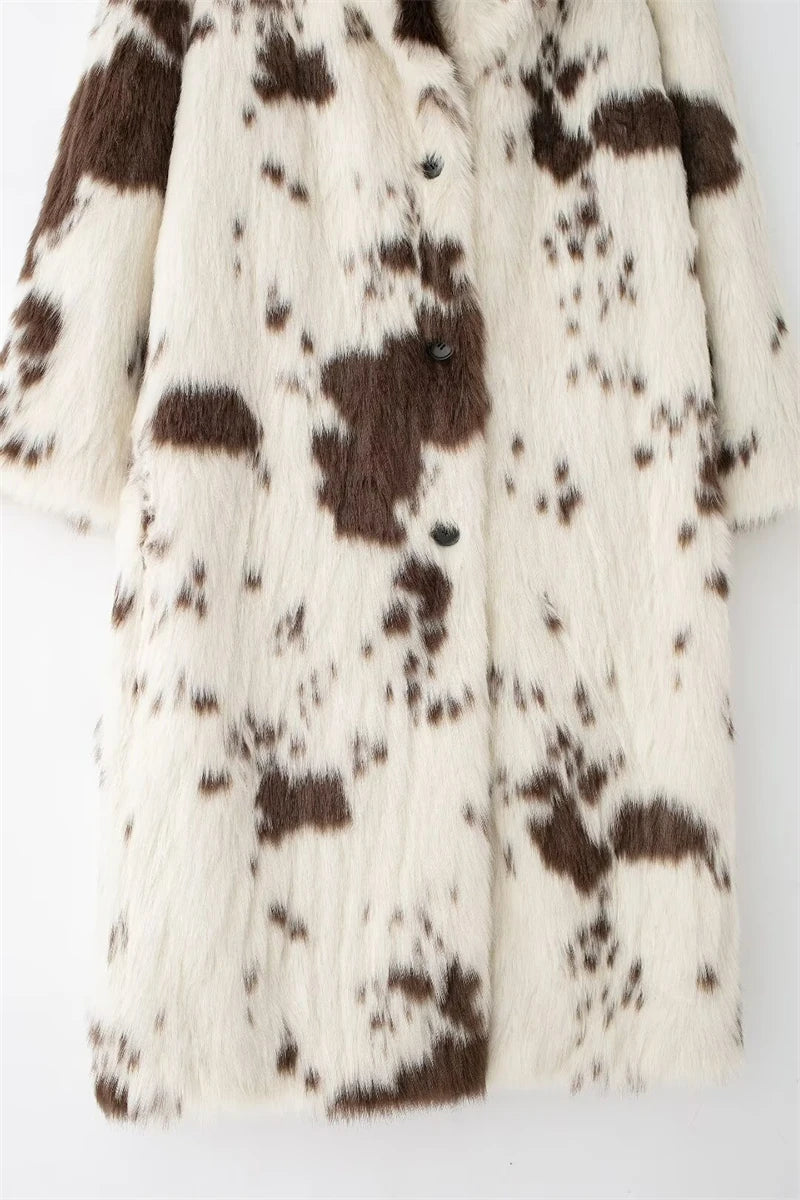 Women Winter Animal Print Fur Coat | Thick Warm Long Coat