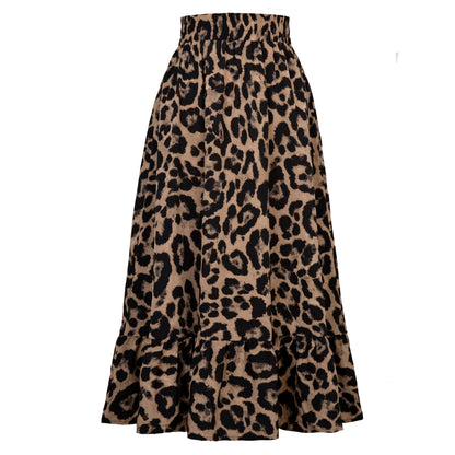 Women Loose Long Leopard Skirt brown