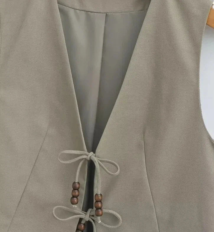 Women Lace Up Vest | Sleeveless Jacket | Vintage V-Neck Waistcoat | Chic Tank Top