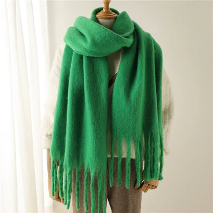 Women Warm Winter Cashmere Scarf | Thick Soft Tassel Shawl | Long Poncho | Echarpe | Pashmina Green