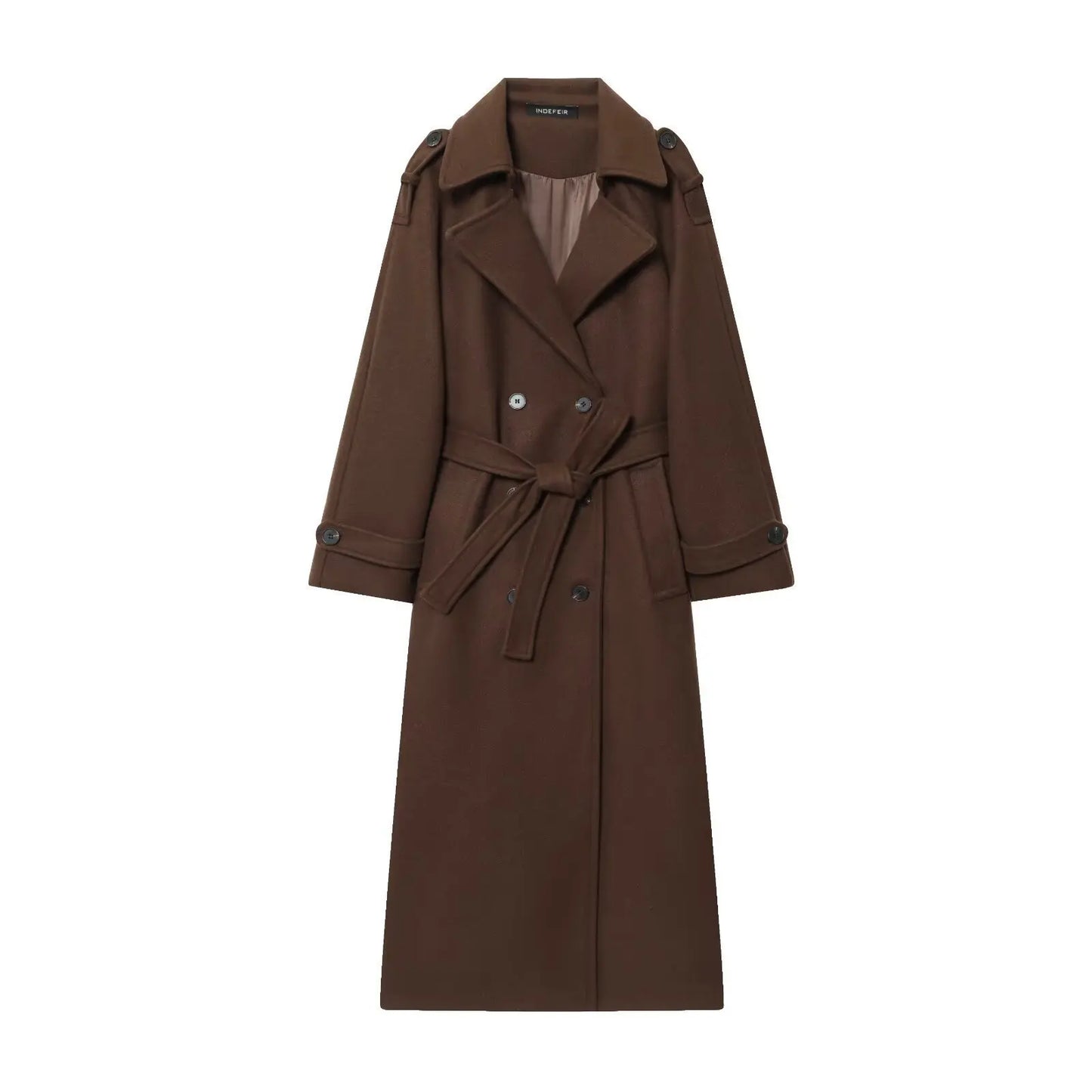 Women Burgundy Overcoat with Belt | Warm Winter Trench Coat Brown