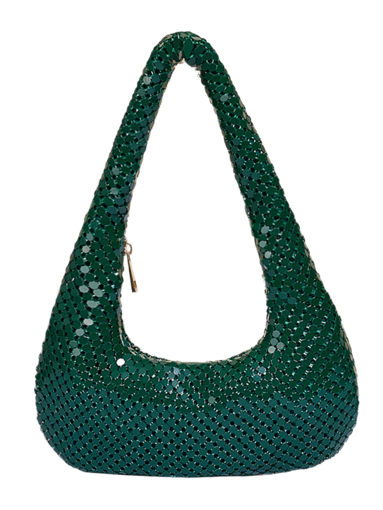 Women Aluminum Sequin Armpit Bag | Party Handbag | Sparkling Shoulder Bag Dark Green