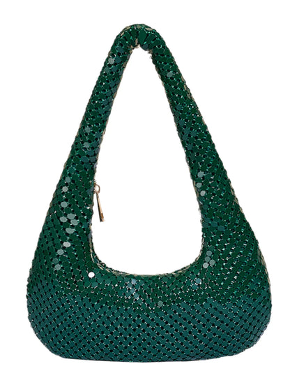 Women Aluminum Sequin Armpit Bag | Party Handbag | Sparkling Shoulder Bag Dark Green