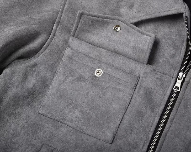 Men Vintage Twin Pocket Jacket | Suede Crock Jacket with Zipper