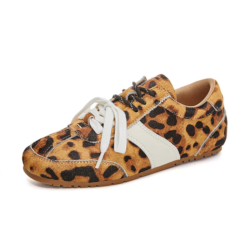 Women German Training Shoes | Leather Flat Sneakers | Forrest Gump Shoes Leopard print