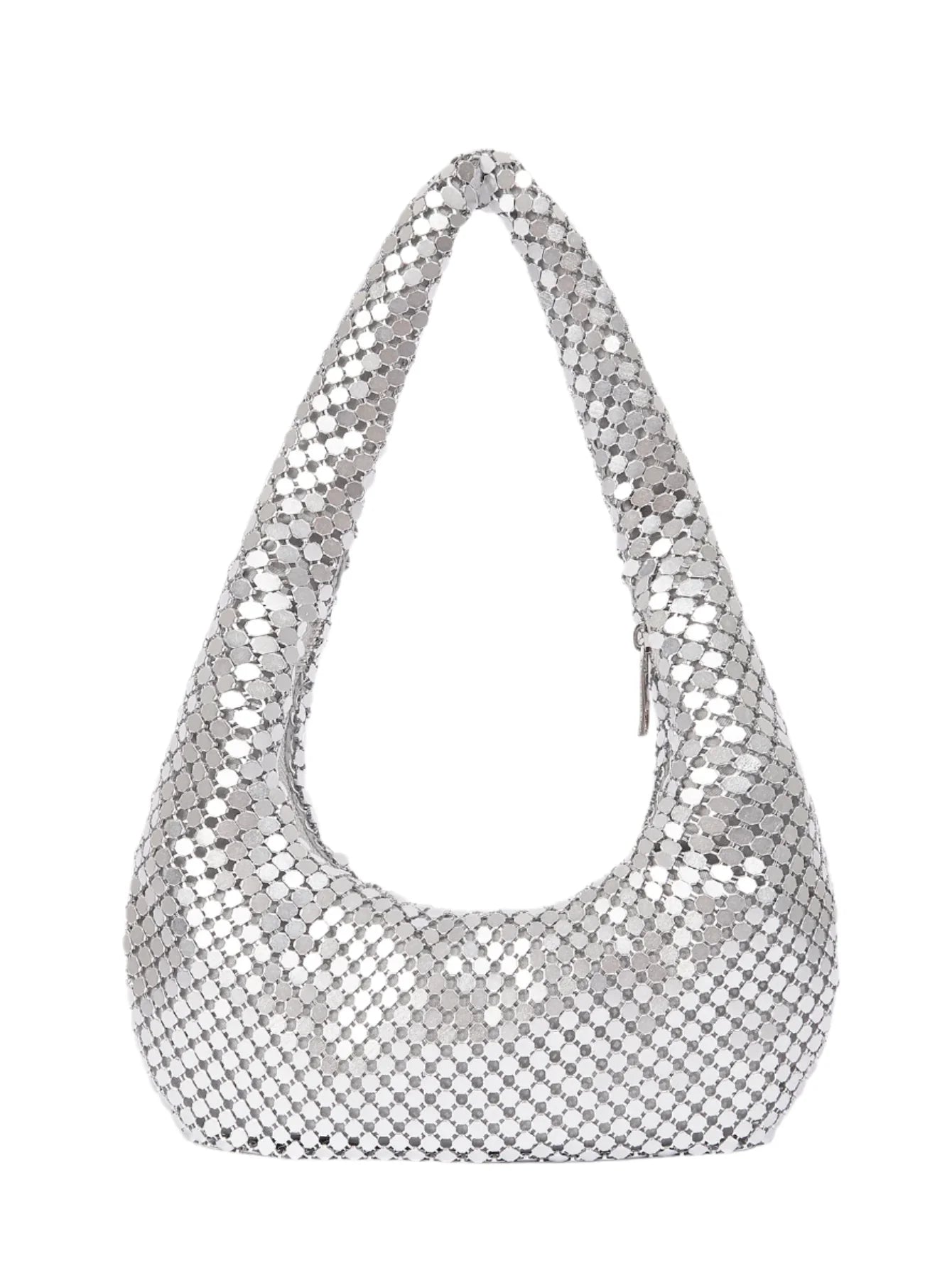 Women Aluminum Sequin Armpit Bag | Party Handbag | Sparkling Shoulder Bag silver