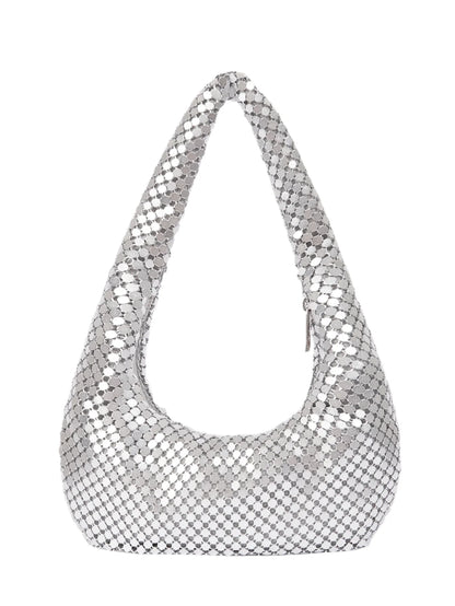 Women Aluminum Sequin Armpit Bag | Party Handbag | Sparkling Shoulder Bag silver