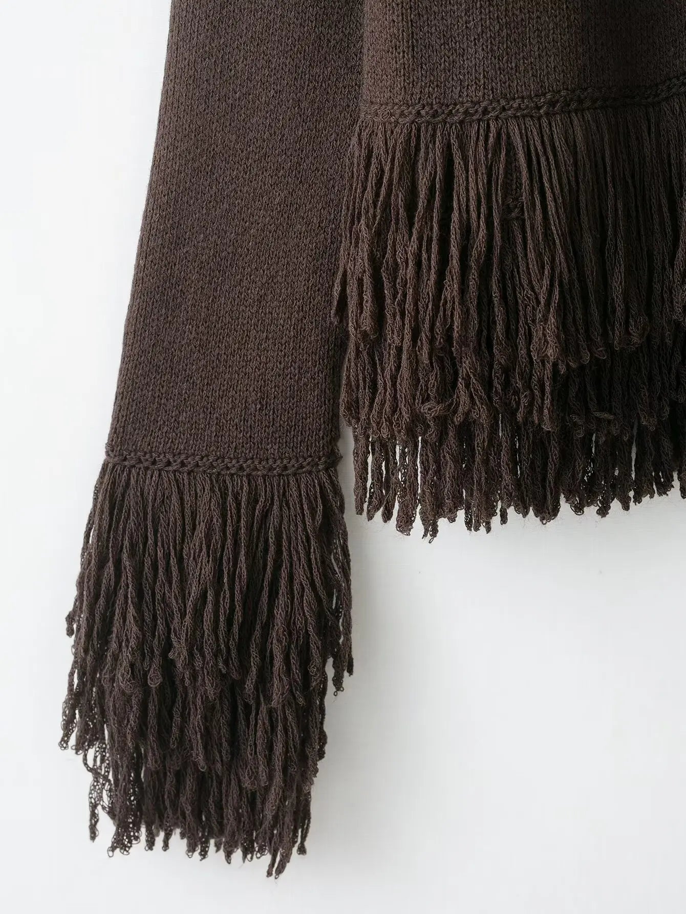 Women Fringed Cardigan | Knitted Sweater with Tassel | Vintage | Long Sleeves