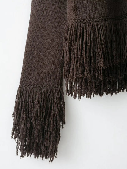 Women Fringed Cardigan | Knitted Sweater with Tassel | Vintage | Long Sleeves