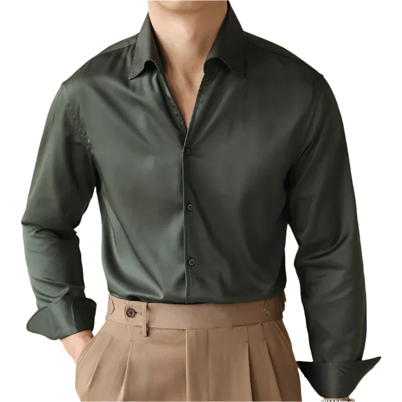 Men Business Long Sleeve Shirt | Office Shirt | Casual Slim Fit Top Green