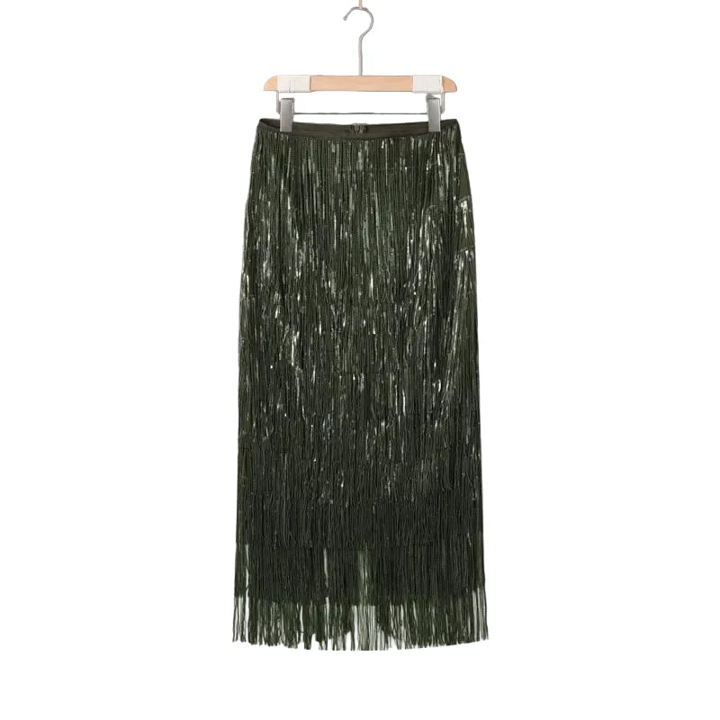 Women Beaded Tassel Long Skirt | Loose | High Waist | Y2K | Party Wear