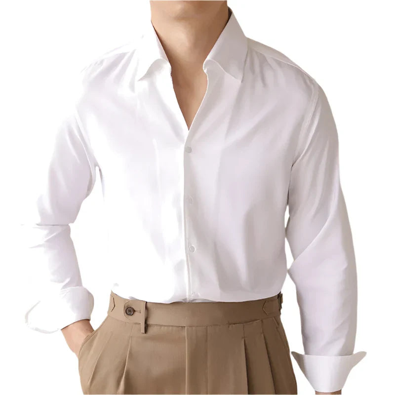 Men Business Long Sleeve Shirt | Office Shirt | Casual Slim Fit Top White