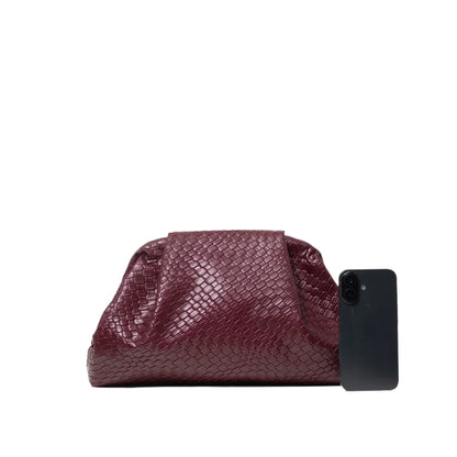 Women Vintage Leather Woven Pattern Clutch Bag | Large Capacity Purse