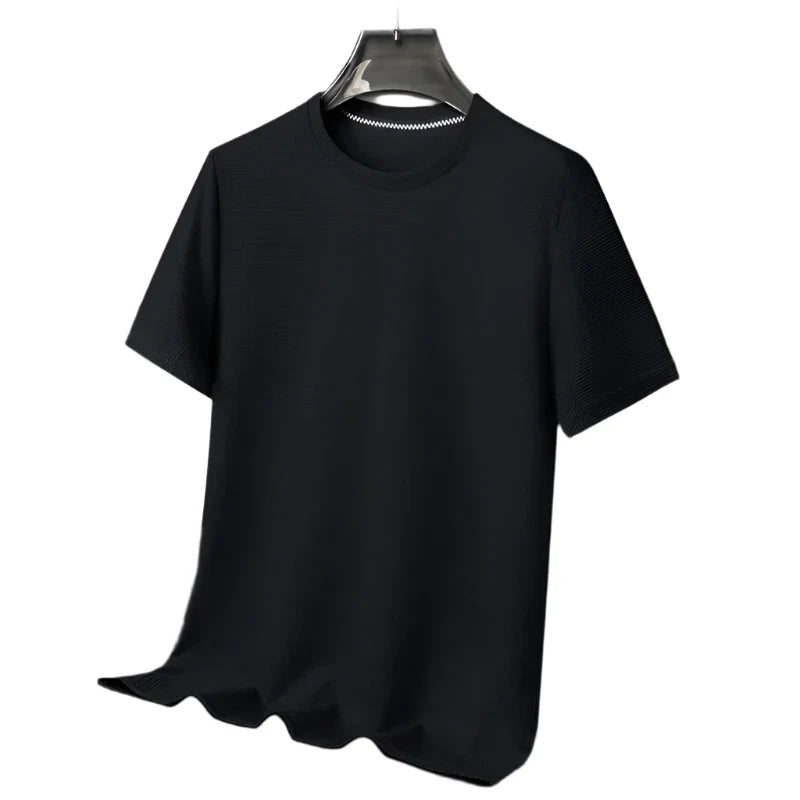 Men Waffle Round Neck Short Sleeve T-shirt | Summer Top Black