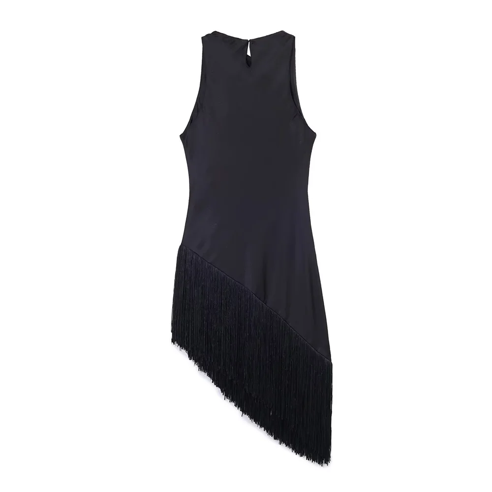 Women Long Satin Top | Fringe | Tassel | Sleeveless Top