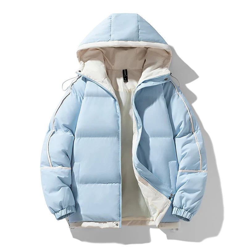 Unisex Thick Hooded Puffer Jacket | Windbreaker Jacket | Warm Parka Winter Jacket Light Blue