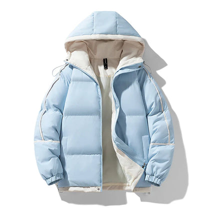 Unisex Thick Hooded Puffer Jacket | Windbreaker Jacket | Warm Parka Winter Jacket Light Blue