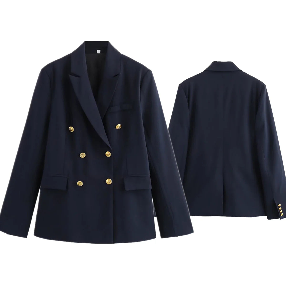 Women Navy Blue Double Breasted Blazer