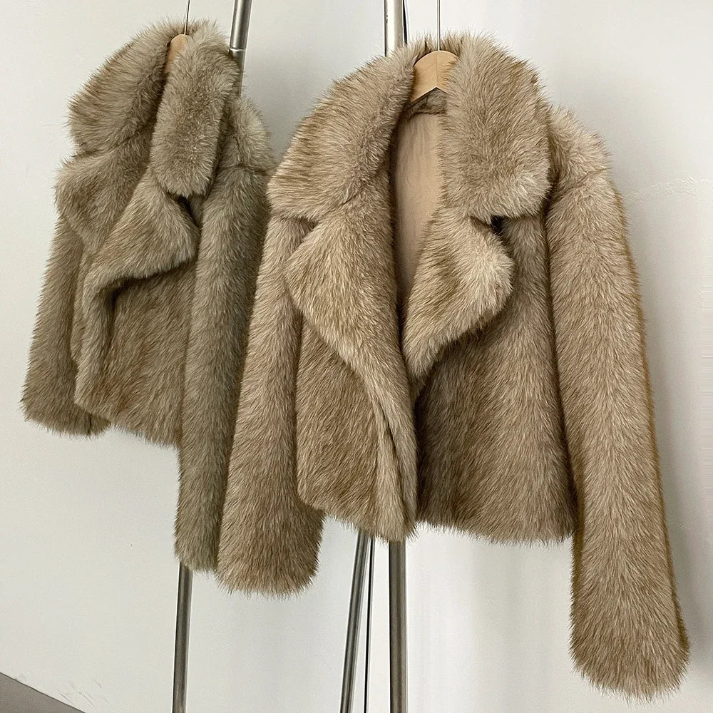 Women Short Fur Jacket | Vintage | Turn-Down Collar Coat | Long Sleeve Fur Coat | Winter | Streetwear