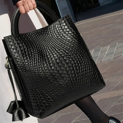Women Large Capacity Leather Bag | Women Office Bag | Woven Texture Bucket Bag
