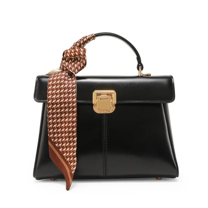 Women Leather Handbag | Crossbody Bag With Scarf Decor Black