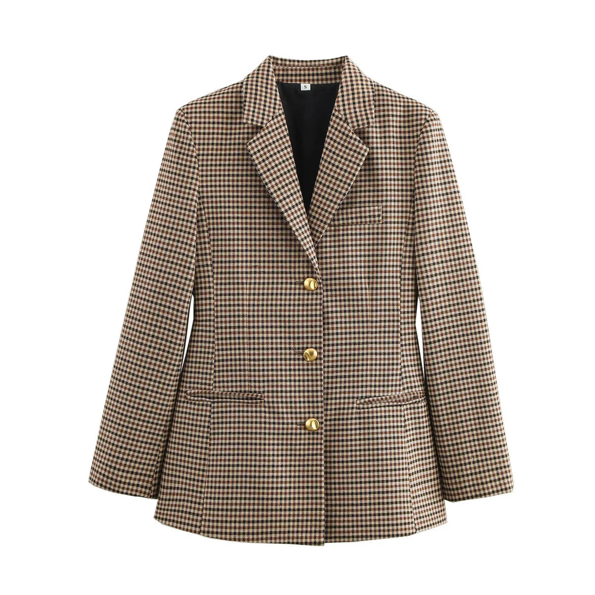Women Houndstooth Blazer | Vintage Brown Plaid Blazer | Office Brown