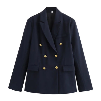 Women Navy Blue Double Breasted Blazer navy blue