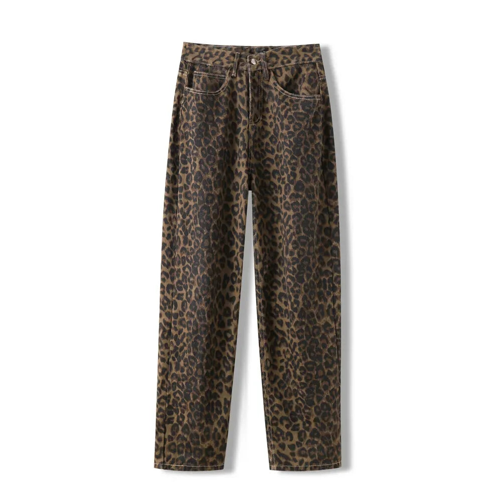 Women Leopard Jeans | Cheetah Jeans | Wide Leg Denim Pants | Cheetah Pants