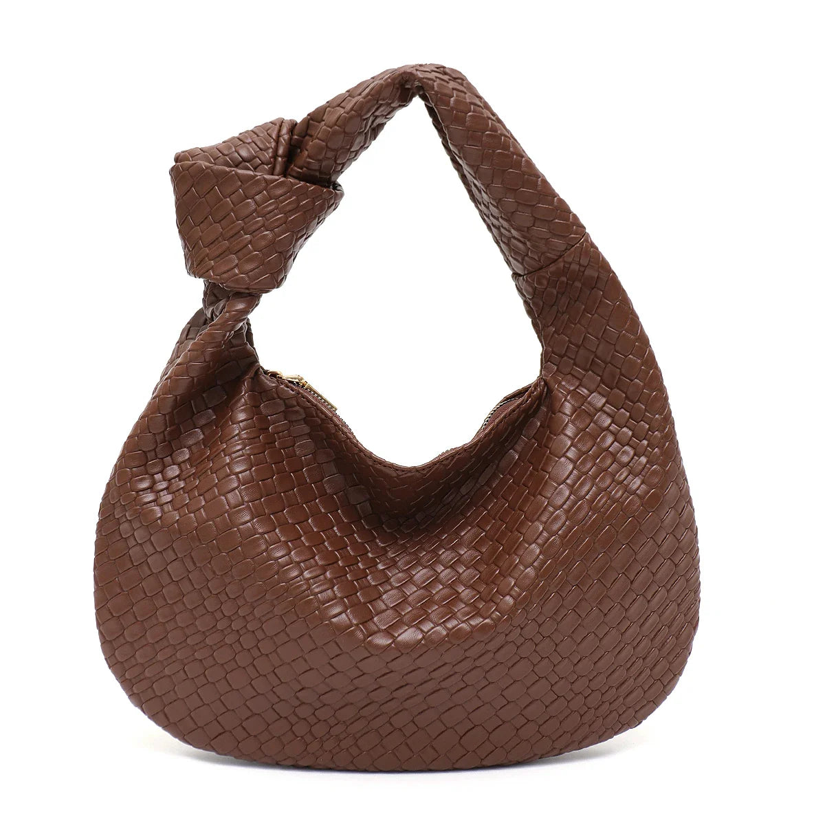 Women Woven Leather Knotted Strap Shoulder Bag Coffee