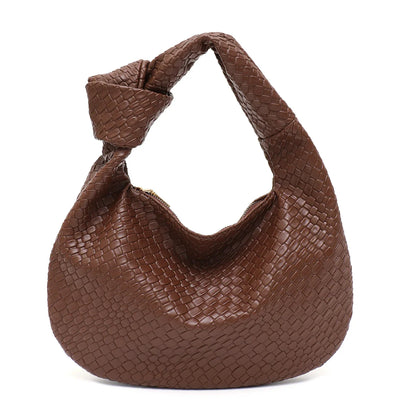 Women Woven Leather Knotted Strap Shoulder Bag Coffee