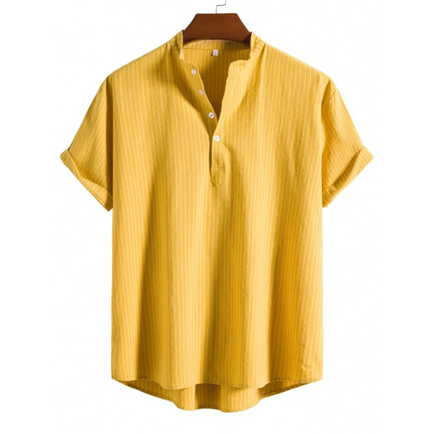 Men Casual Blouse Shirt | Linen Shirt Short Sleeve | Loose Button Top Yellow