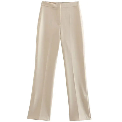 Women Solid Tube Top Pant Suit | Sleeveless Off Shoulder Top and Straight Trousers 2 Piece beige pant