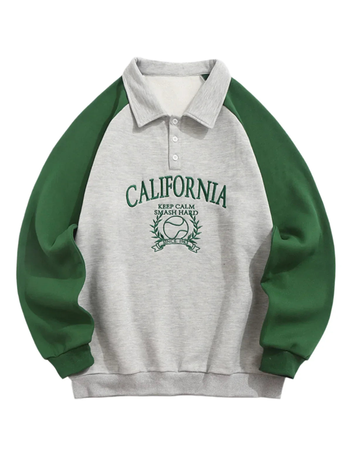 Unisex Vintage Quarter Button Polo Collar Sweatshirt | Raglan Sleeves Gray