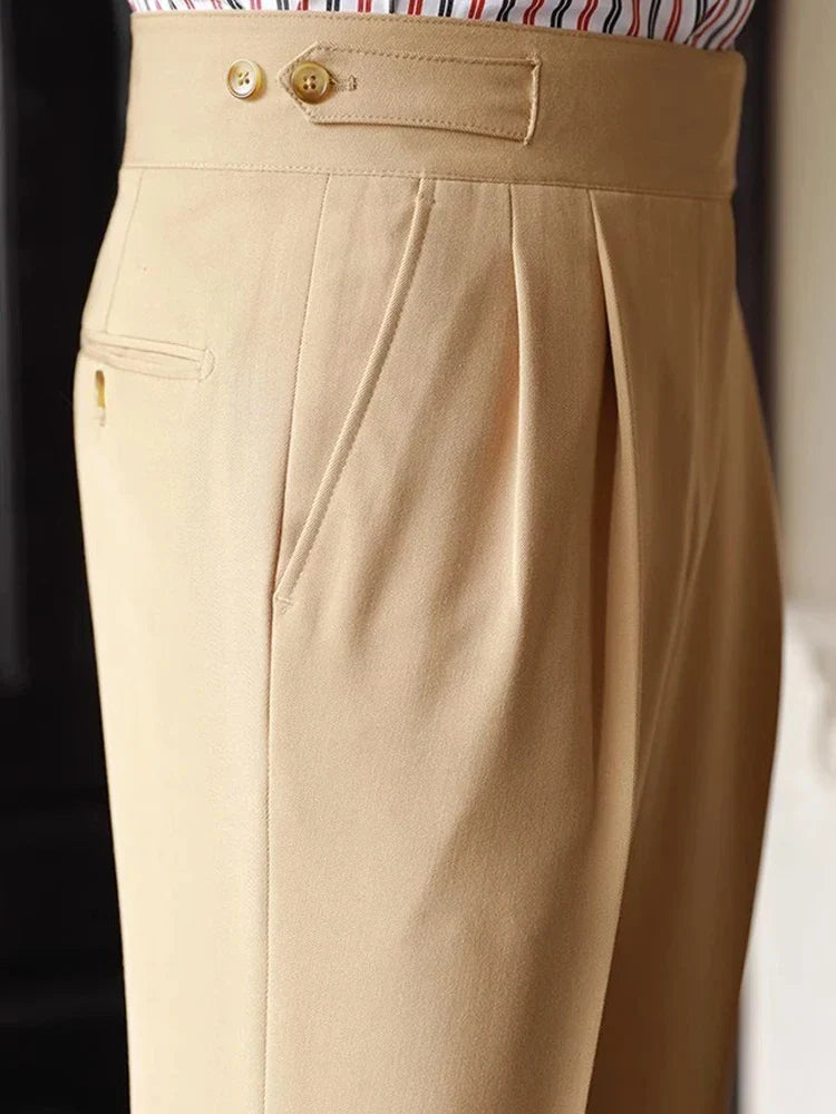 Men Naples Trousers | Belt-up High Waist Slim Pants | Business Casual Straight Pants