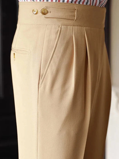 Men Naples Trousers | Belt-up High Waist Slim Pants | Business Casual Straight Pants