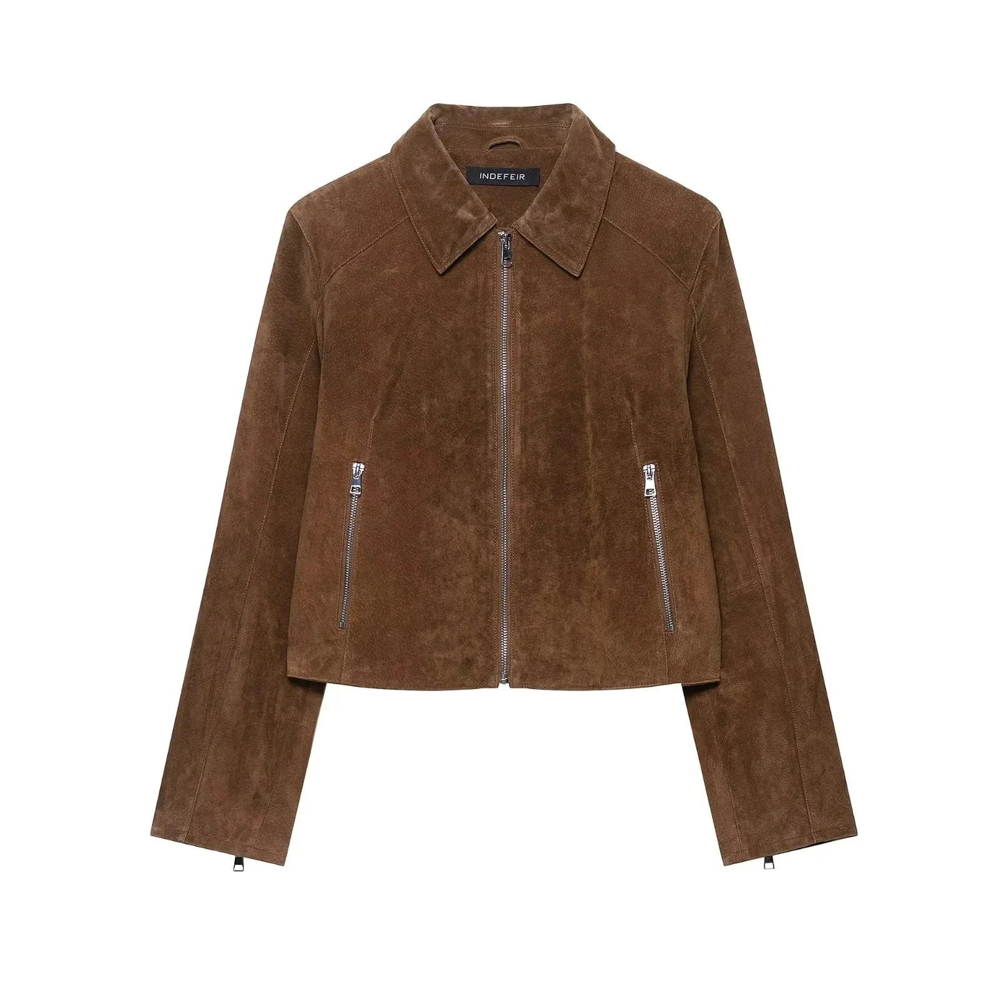 Women Short Suede Jacket | Long Sleeve | Fall | Casual Vintage Jacket Brown