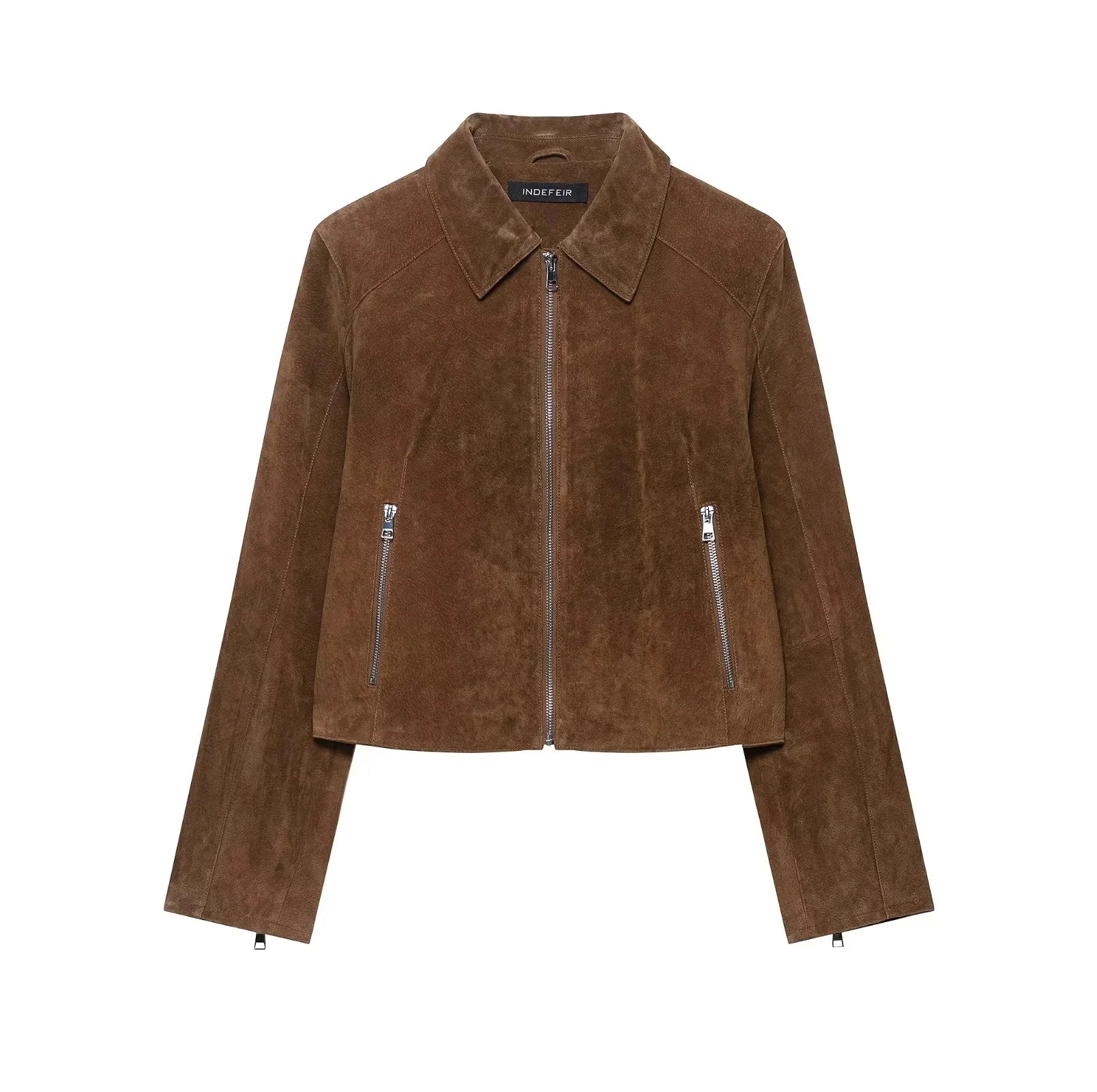 Women Short Suede Jacket | Long Sleeve | Fall | Casual Vintage Jacket Brown