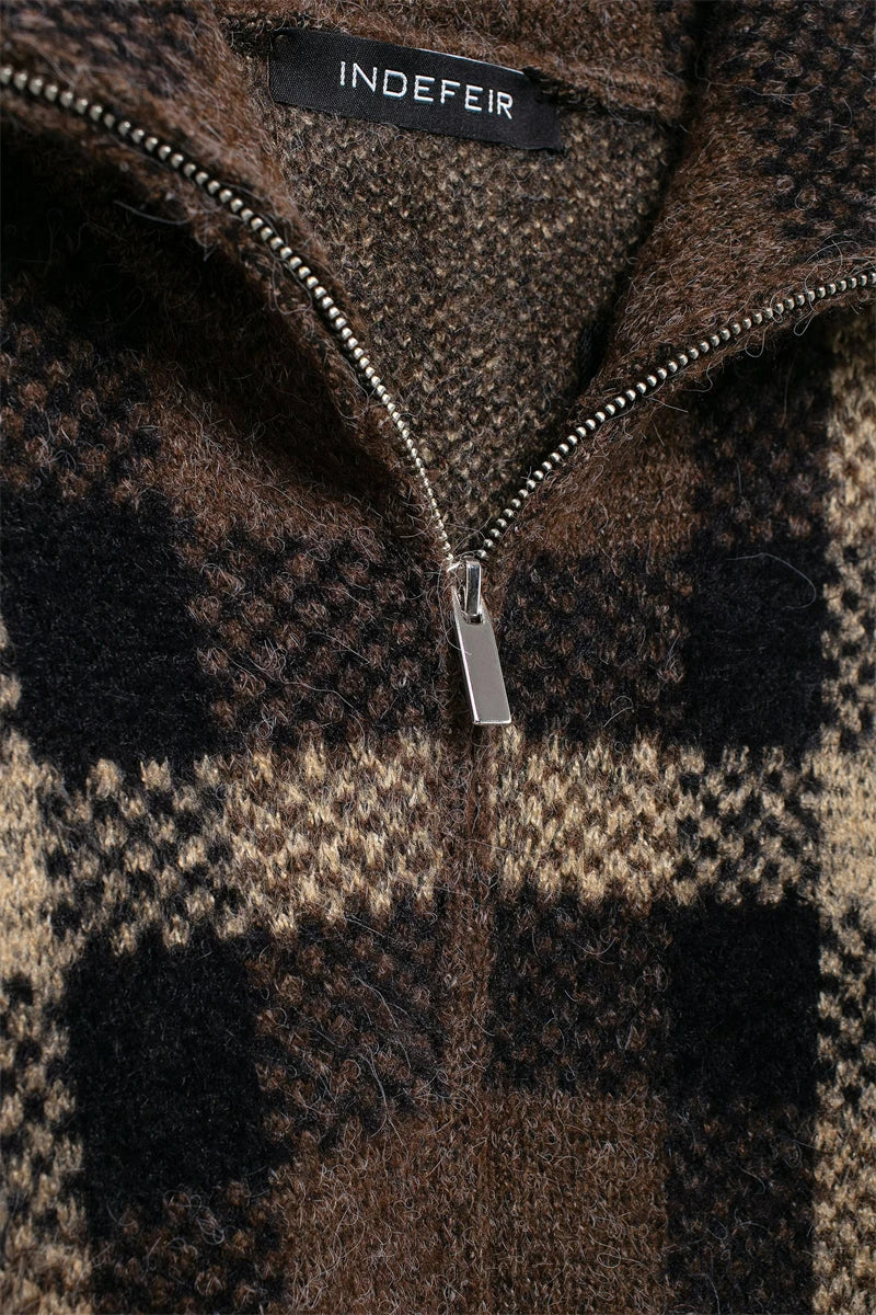 Women Short Knitted Jacket | Check-Knit Winter Bomber Jacket