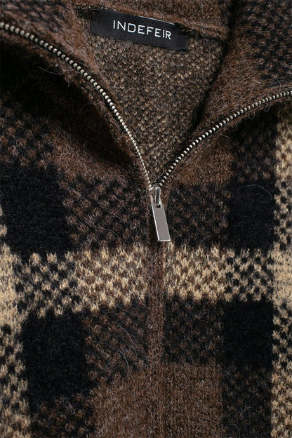Women Short Knitted Jacket | Check-Knit Winter Bomber Jacket