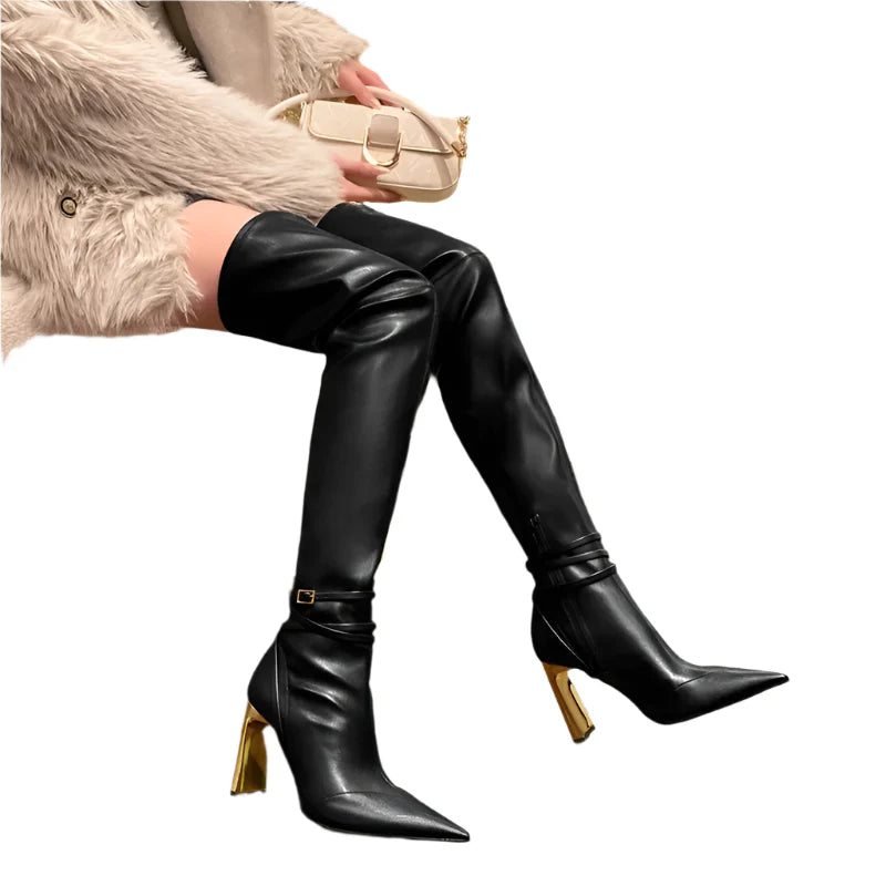 Women Soft Leather Thigh High Boots | High Heels | Over The Knee Boots | Party Shoes Black