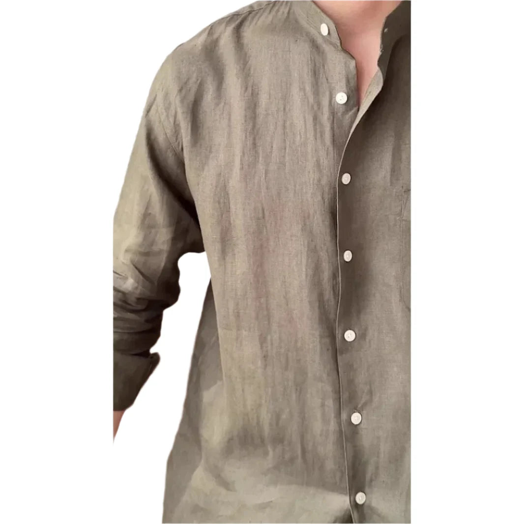 Men Breathable Pure Linen Long Sleeve Business Shirt | Vacation Shirt | Summer Lightweight Shirt