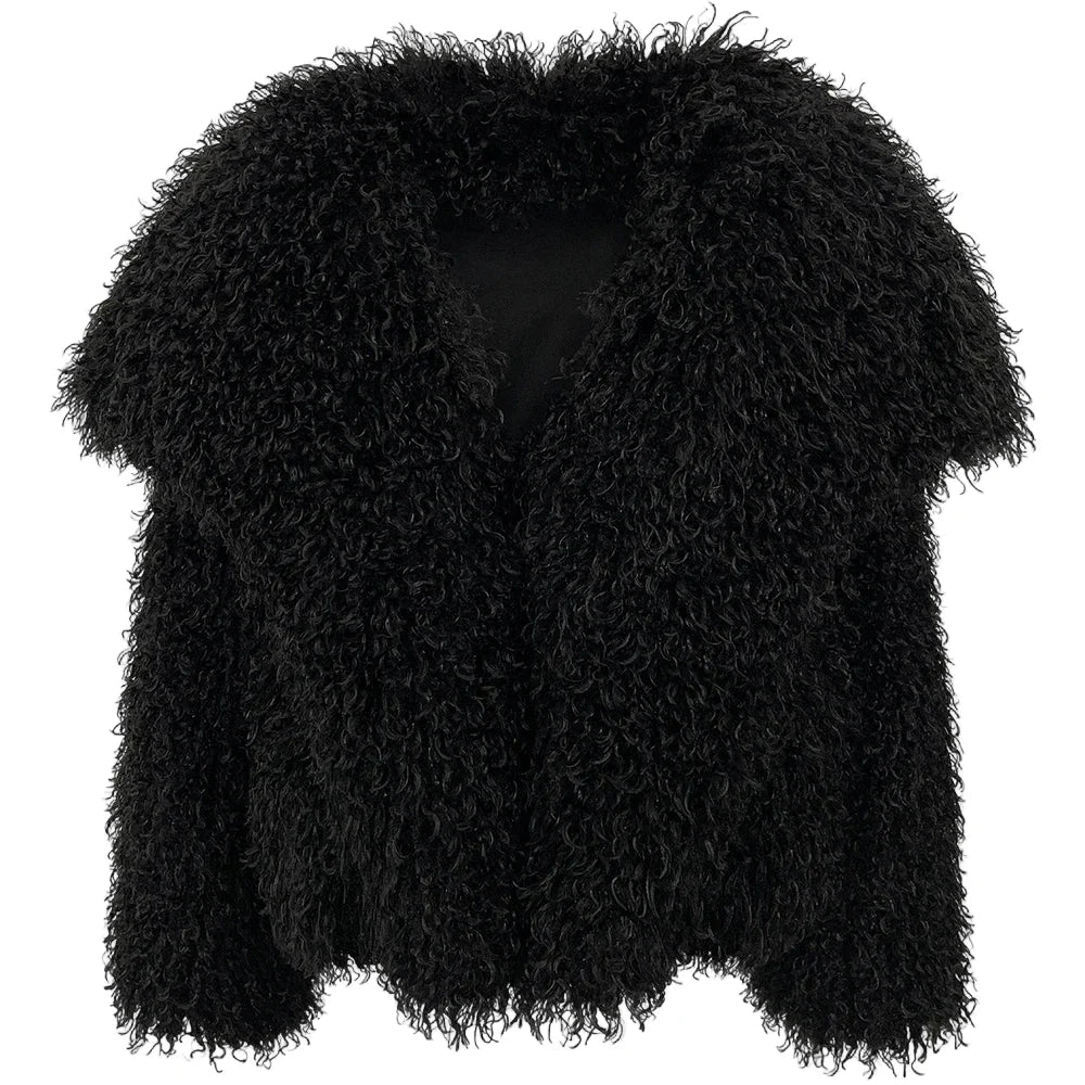 Short Mongolian Fur Coat | Women Luxury Cropped Fur Coat | Warm | Winter