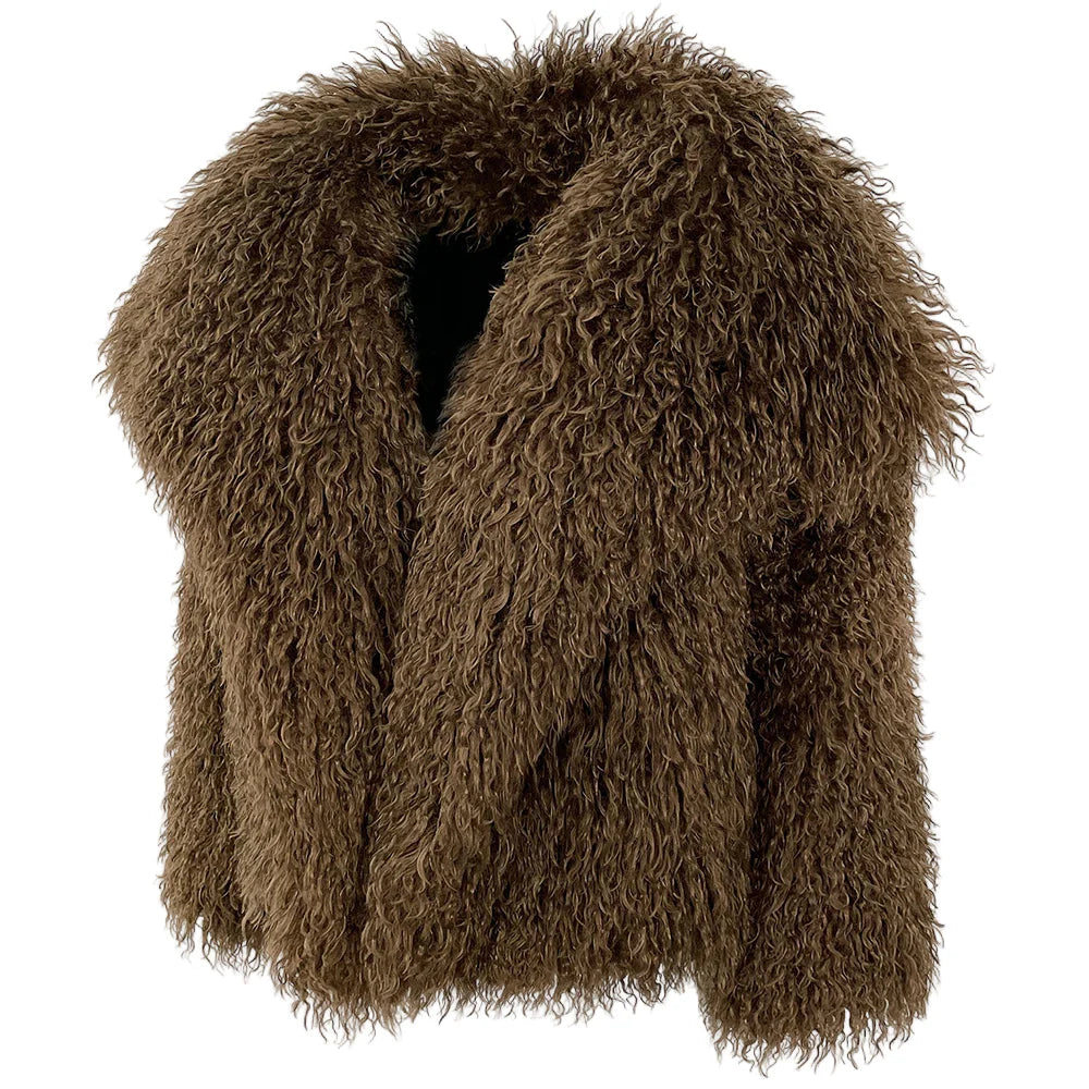 Short Mongolian Fur Coat | Women Luxury Cropped Fur Coat | Warm | Winter