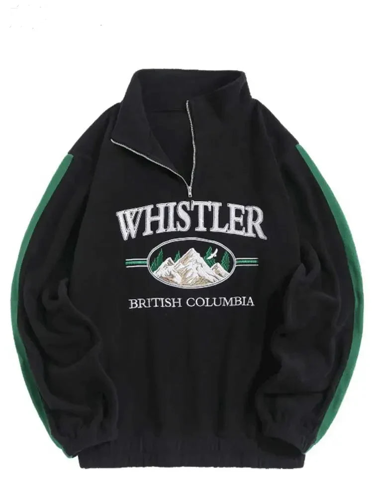 Unisex Vintage Loose Fleece Sweatshirt | Turtleneck Warm Hoodie Pullover Black