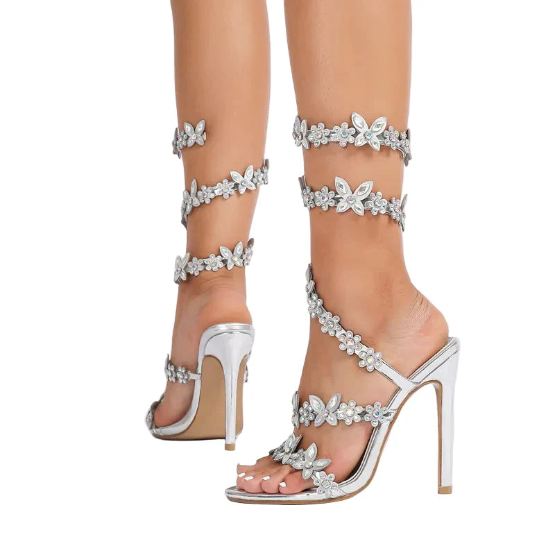 Women Bling Luxury Crystal Butterfly Flower Heels | Gladiator Sandals | Summer High Heels | Wedding Shoes | Sandalias