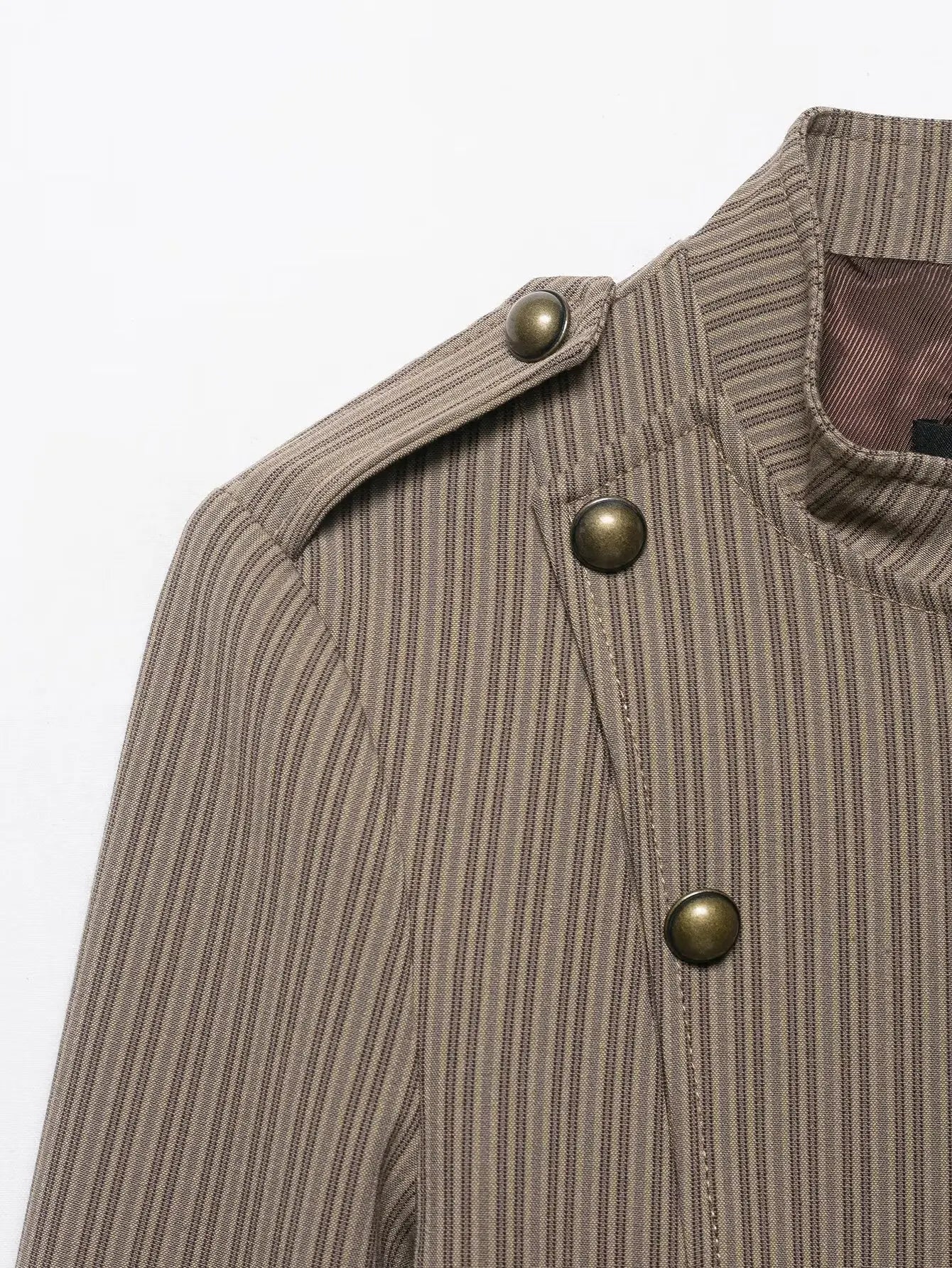 Women Short Coat | Spring | Striped Short Blazer | Long Sleeves | Napoleon Jacket